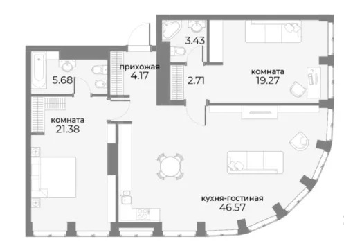 Продажа квартиры площадью 103.21 м² 10 этаж в SkyView по адресу Пресня, г Москва, ул Дружинниковская, д 15А