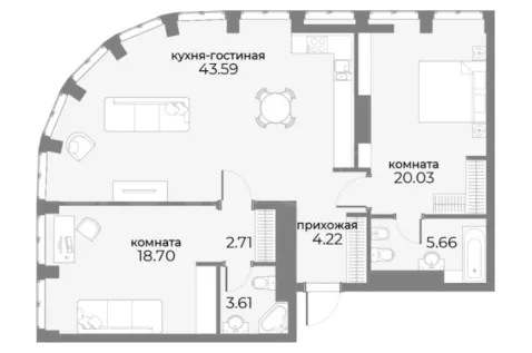 Продажа квартиры площадью 98.53 м² 9 этаж в SkyView по адресу Пресня, г Москва, ул Дружинниковская, д 15А
