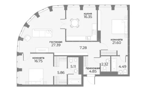 Продажа квартиры площадью 112 м² 12 этаж в SkyView по адресу Пресня, г Москва, ул Дружинниковская, д 15А